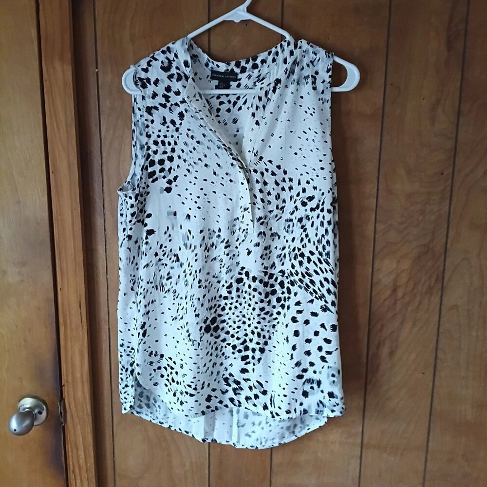 Adrienne Vittadini Black White Abstract Print Sleeveless Blouse Size L